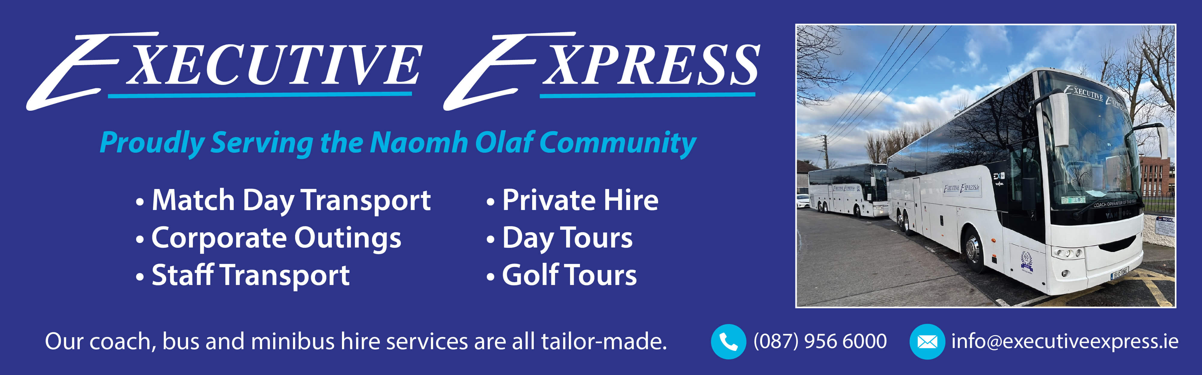 Executive Express. Private Hire Coach, Bus & Minibus throughout Dublin.